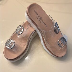 Chinese Laundry White and Silver Sandals Comfort Slip-On